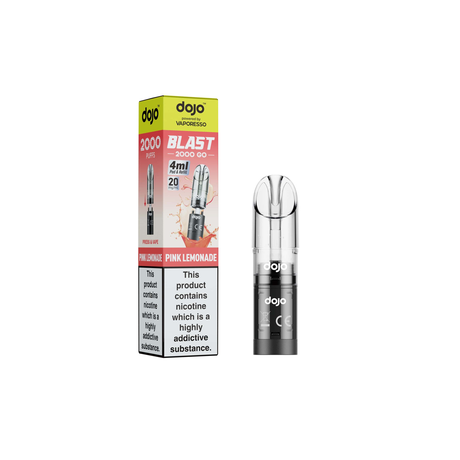 DOJO BLAST 2000 Go Transparent Pod & Refill (Powered by Vaporesso) - Pink Lemonade
