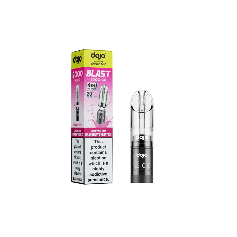 DOJO BLAST 2000 Go Transparent Pod & Refill (Powered by Vaporesso) - Strawberry Raspberry Cherry Ice