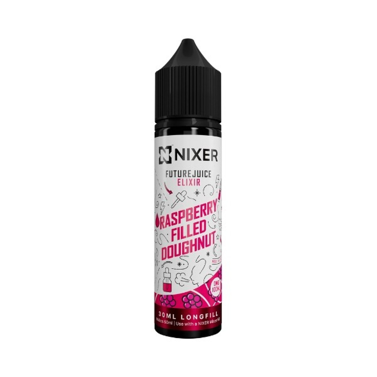Nixer X Future Juice Elixir - 30ml - Raspberry Filled Doughnut - Longfill Nixer X Future Juice Elixir - 30ml - Raspberry Filled Doughnut - Longfill