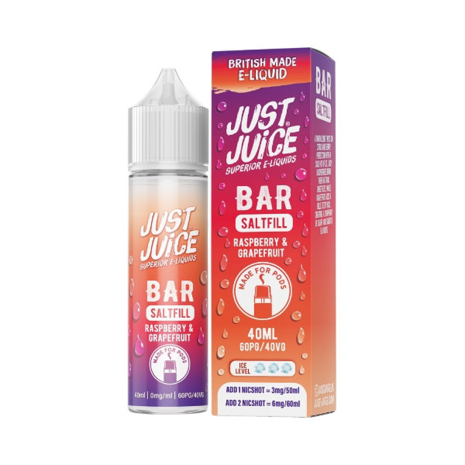 Just Juice Bar - 40ml - Rasberry & Grapefruit - Saltfill Just Juice Bar - 40ml - Rasberry & Grapefruit - Saltfill