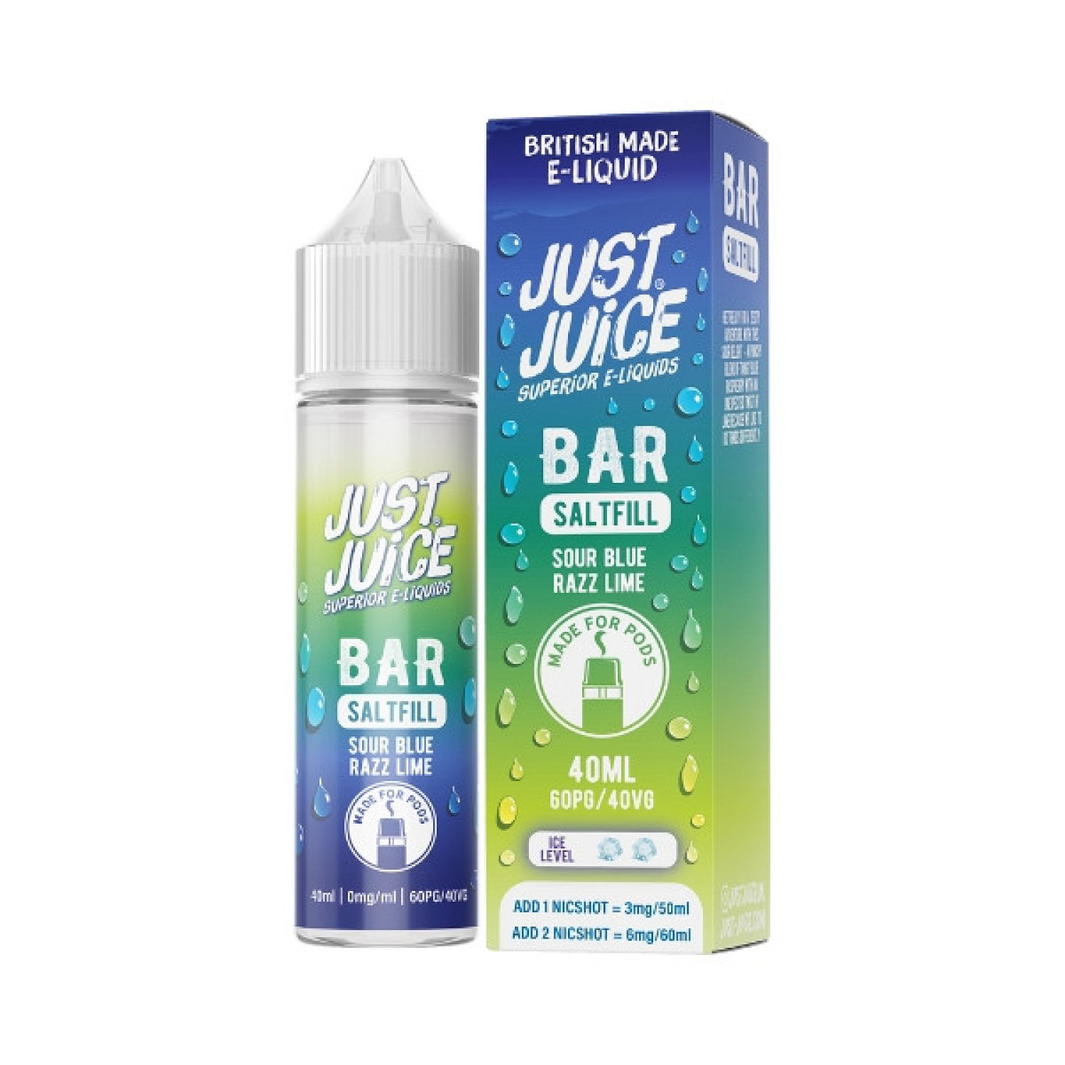 Just Juice Bar - 40ml - Sour Blue Razz Lime - Saltfill Just Juice Bar - 40ml - Sour Blue Razz Lime - Saltfill