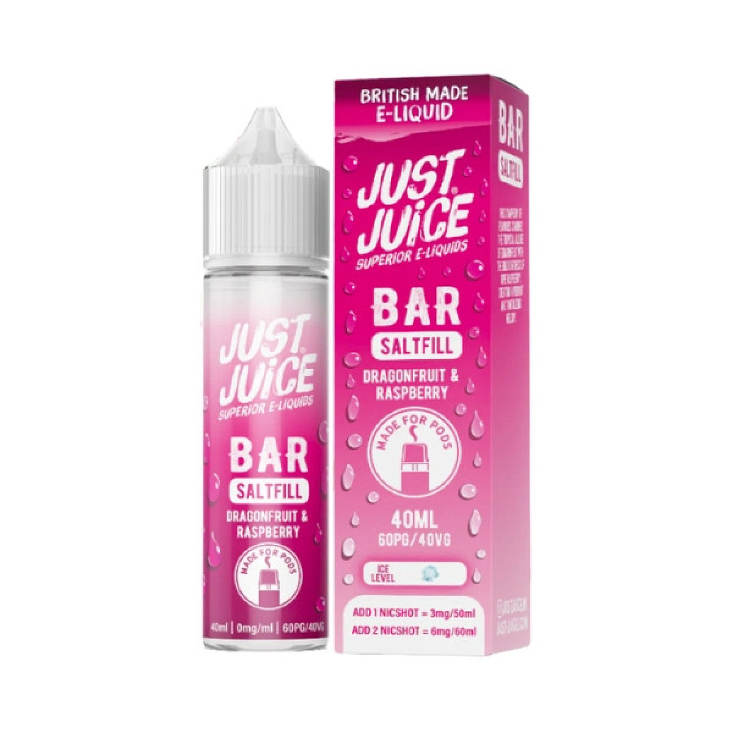 Just Juice Bar - 40ml - Dragonfruit & Raspberry - Saltfill Just Juice Bar - 40ml - Dragonfruit & Raspberry - Saltfill