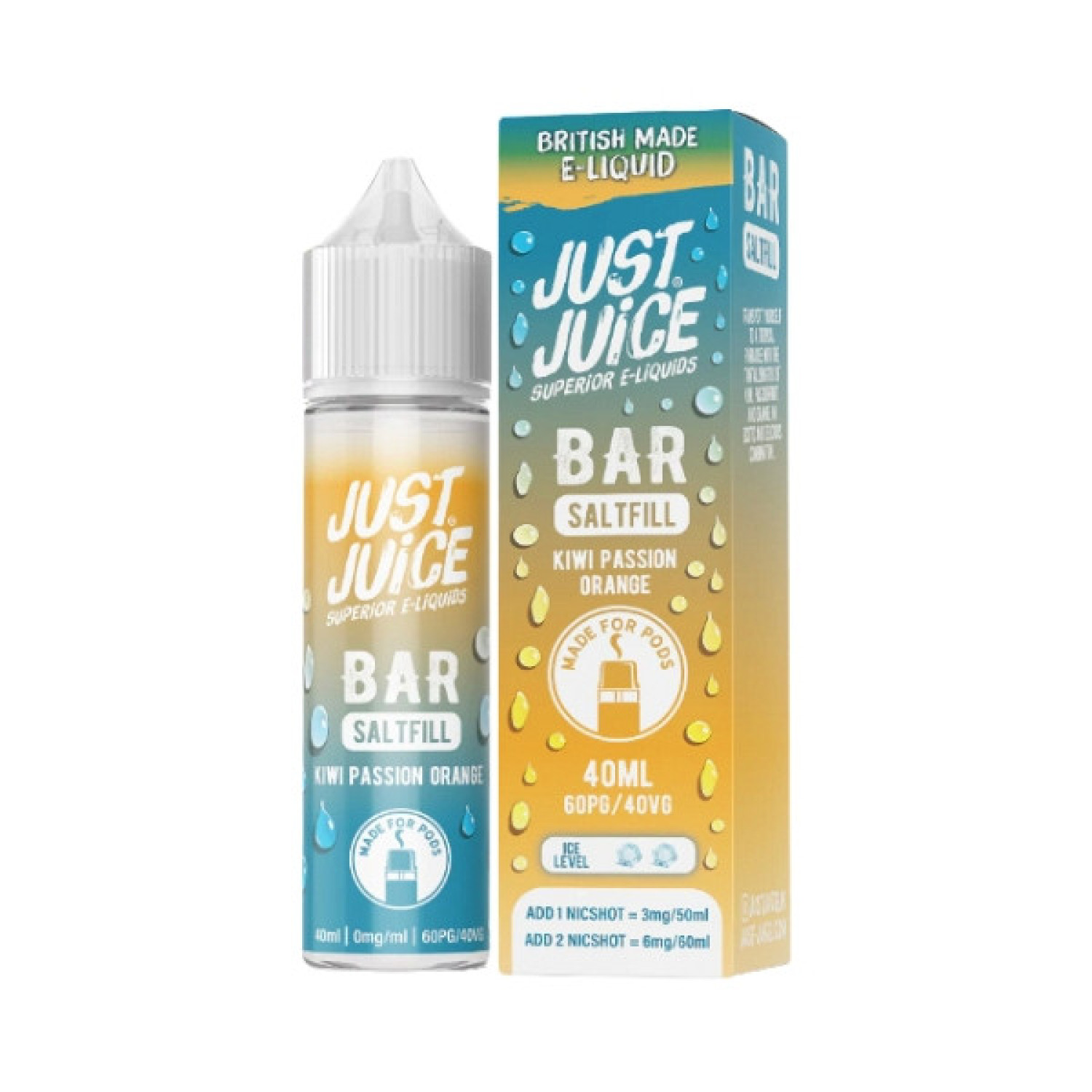 Just Juice Bar - 40ml - Kiwi Passion Orange - Saltfill Just Juice Bar - 40ml - Kiwi Passion Orange - Saltfill