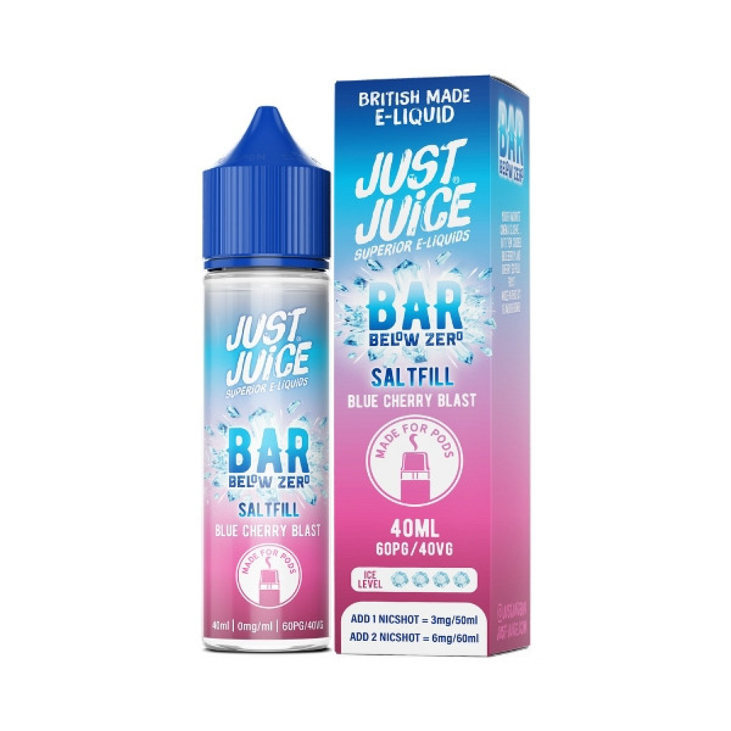 Just Juice Bar Below Zero - 40ml - Blue Cherry Blast - Saltfill Just Juice Bar Below Zero - 40ml - Blue Cherry Blast - Saltfill