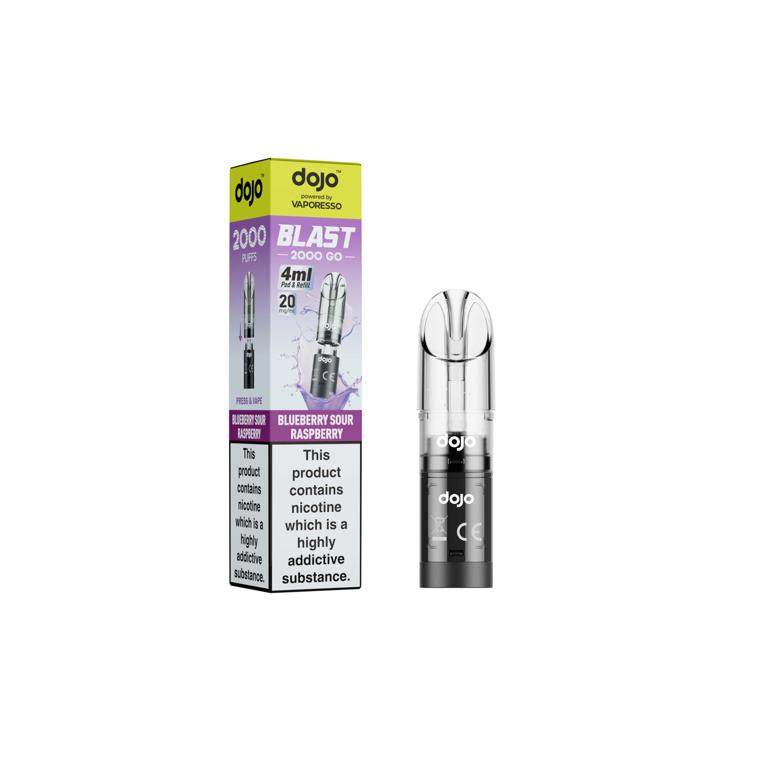 DOJO BLAST 2000 Go Transparent Pod & Refill (Powered by Vaporesso) - Blueberry Sour Raspberry