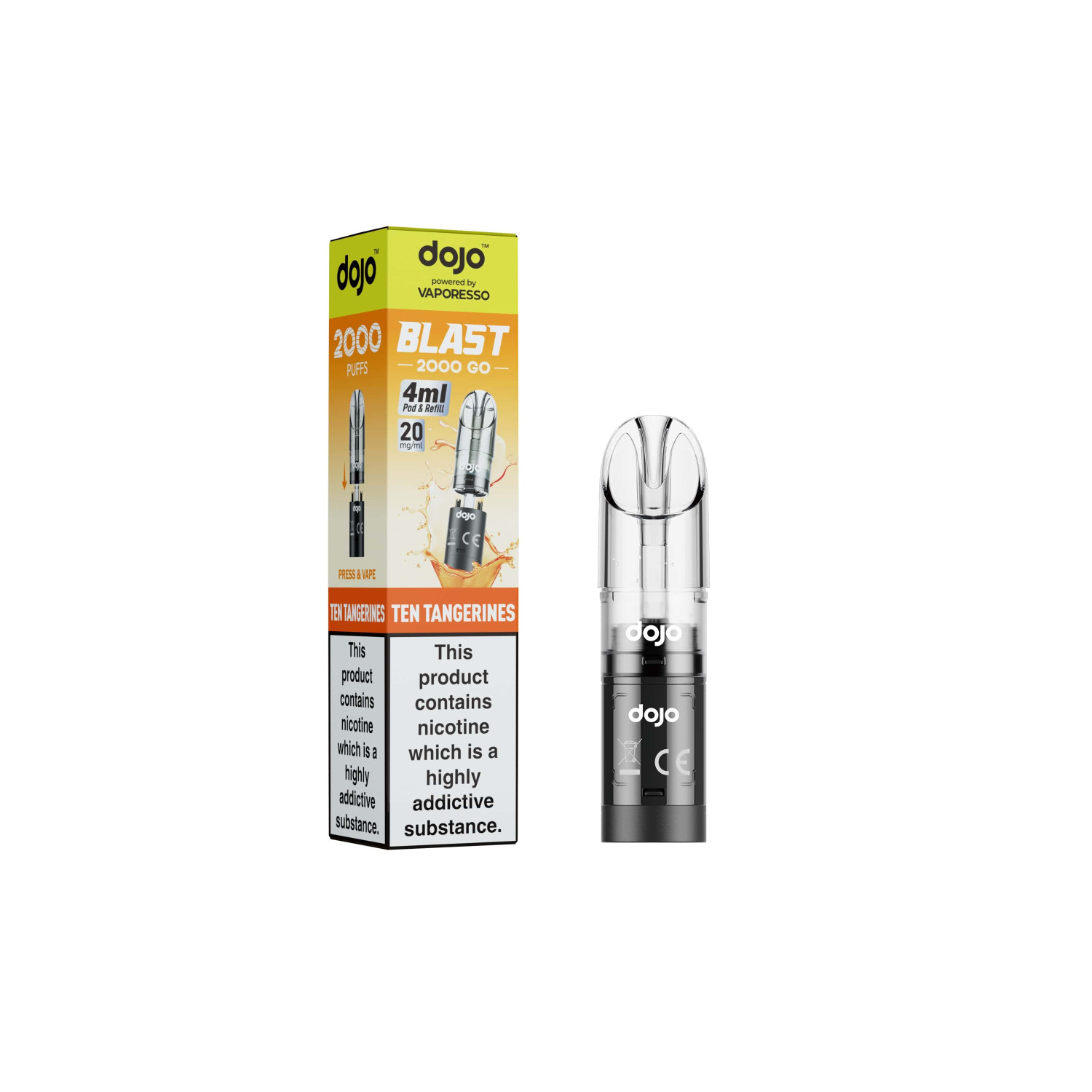 DOJO BLAST 2000 Go Transparent Pod & Refill (Powered by Vaporesso) - Ten Tangerines